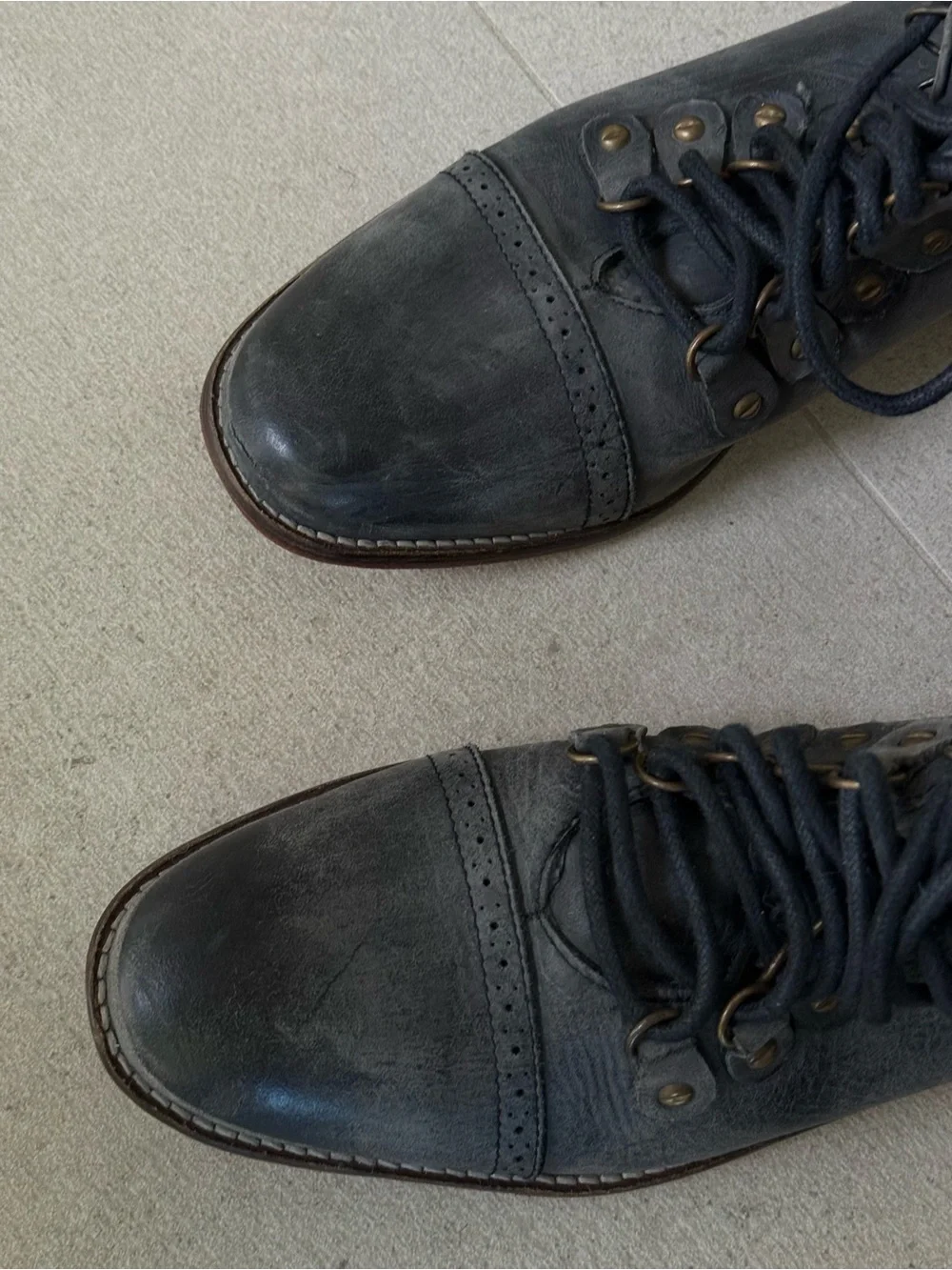 Free People Women’s Dark Blue/Grey Lace-Up Leather Ankle Boots